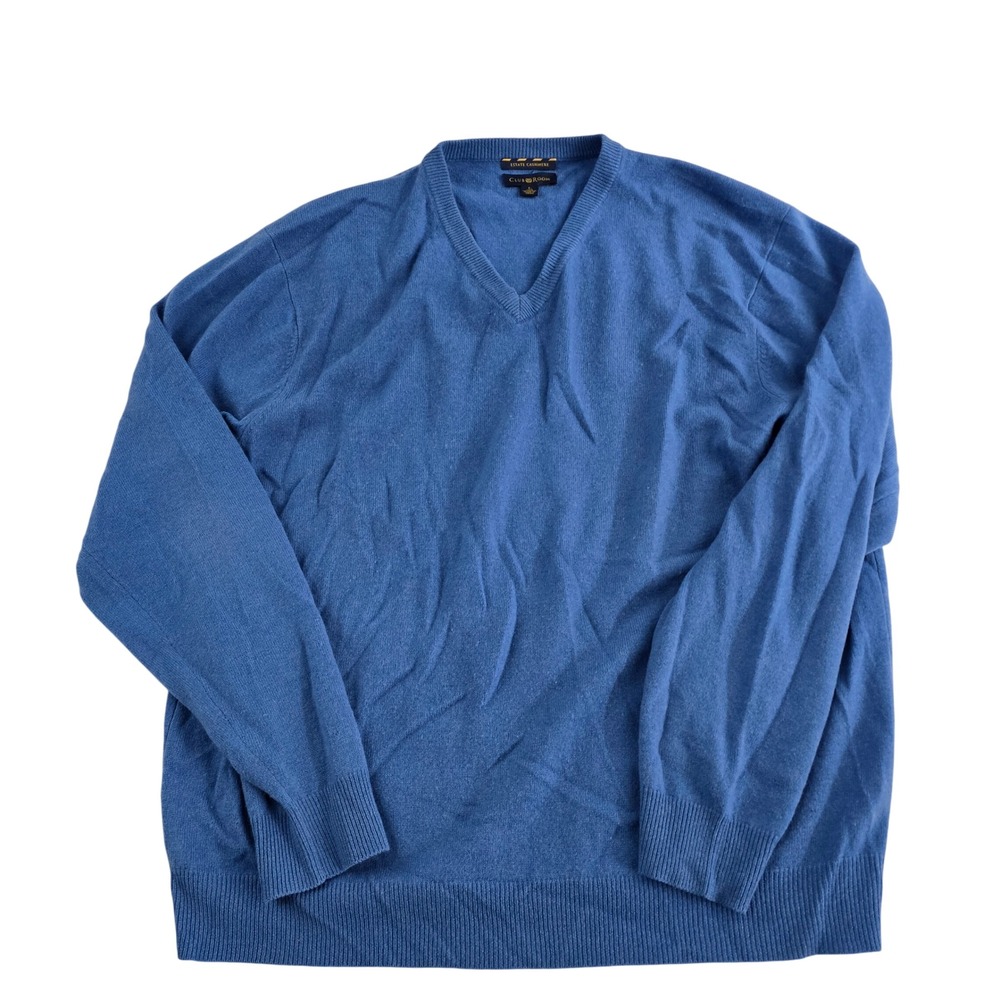 Club Room Estate Cashmere Mens L Blue V Neck Long Sleeve Sweater Knitwear